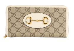 Gucci Horsebit 1955 Zip Around Wallet, Canvas, Brown/White, MII, 3*